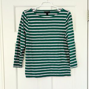 J.CREW shirt size M green with pink stripes boatneck cotton 3/4 length sleeves